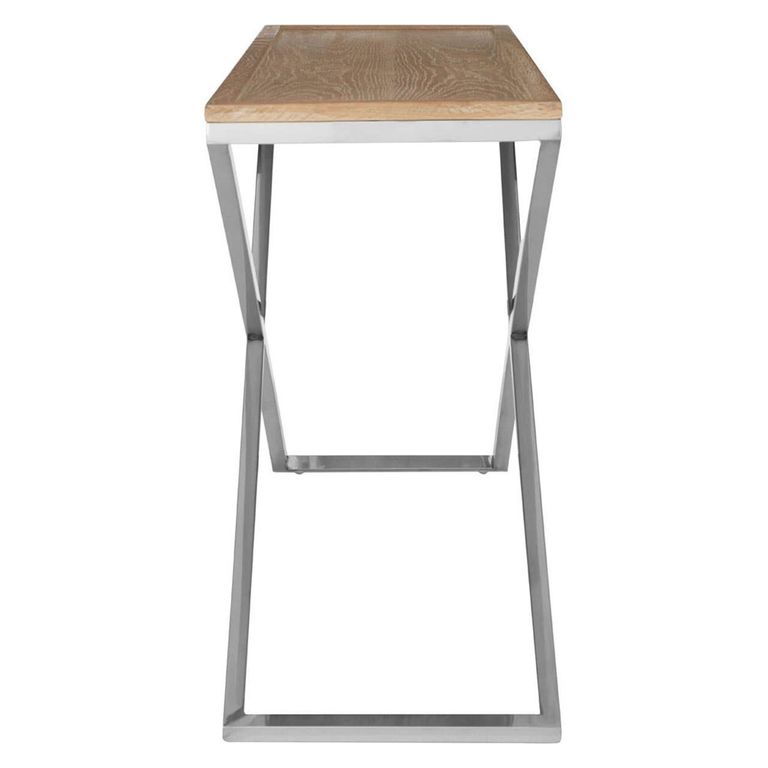 Holland Console Table - Oak and Silver Metal
