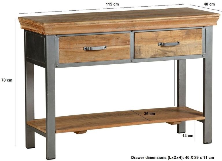 Jammu Industrial 2 Drawer Console Table