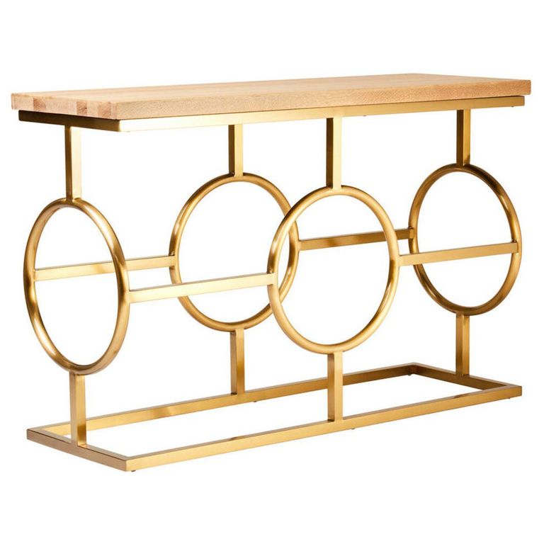 Jana Console Table - Oak and Gold Metal
