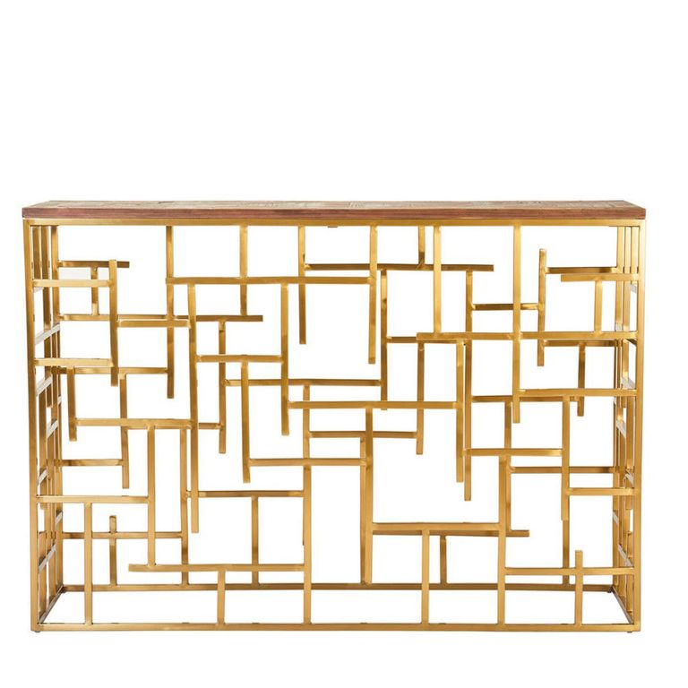 Jana Console Table - Wood with Gold Metal