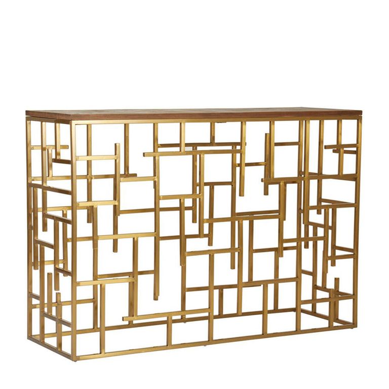 Jana Console Table - Wood with Gold Metal