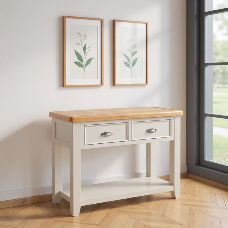 Janelle Console Table - 2 Drawer - Oak and Grey