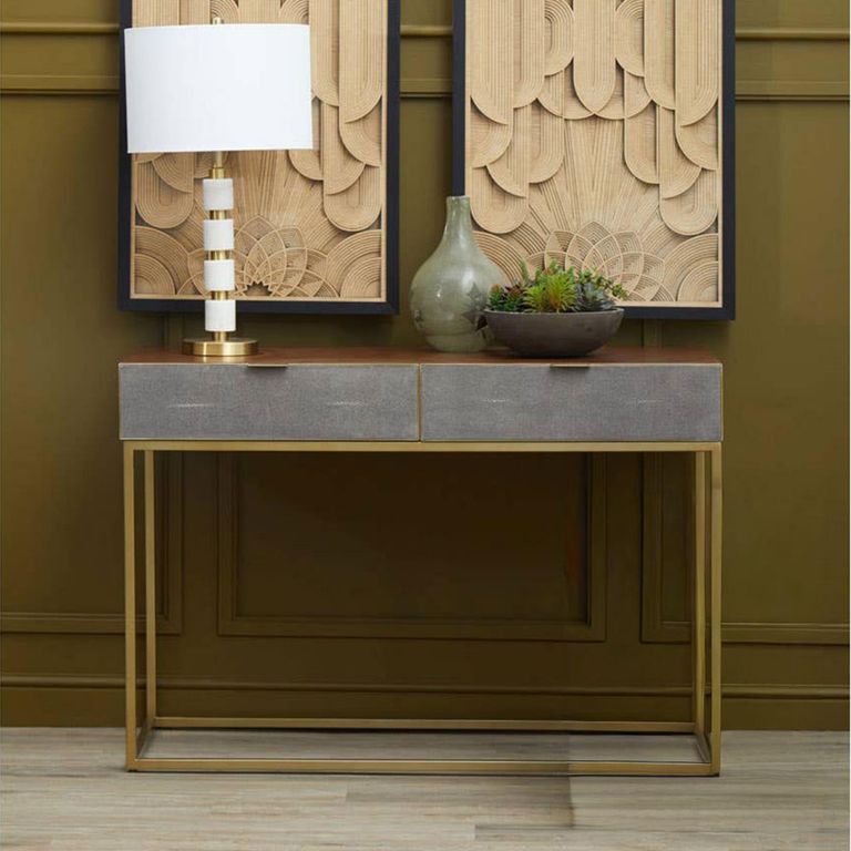 Kempton Console Table - Walnut and Gold Metal - 2 Drawer