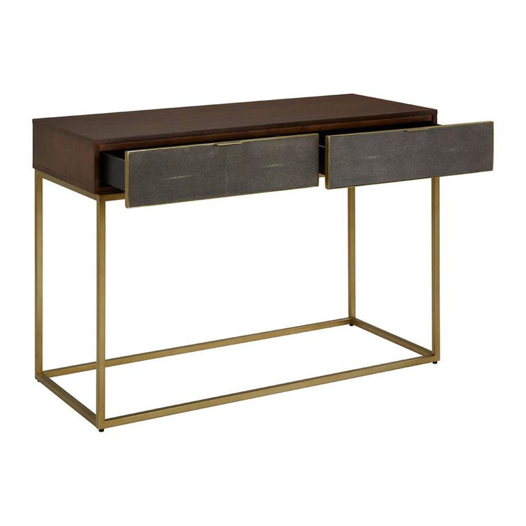 Kempton Console Table - Walnut and Gold Metal - 2 Drawer