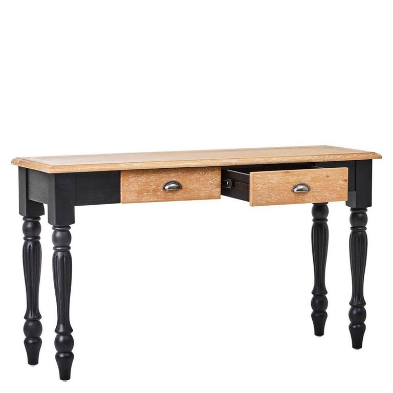 Kensington Townhouse Console Table - 2 Drawer - Antique Oak and Black