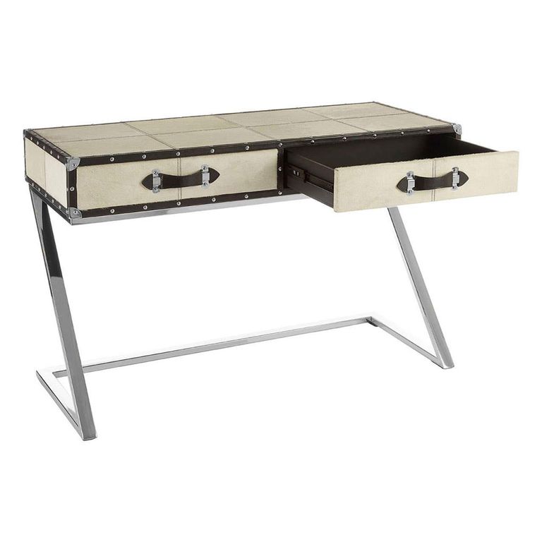Kensington Townhouse Console Table - 2 Drawer - Beige Faux Fur