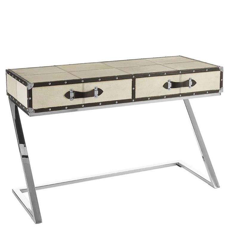 Kensington Townhouse Console Table - 2 Drawer - Beige Faux Fur