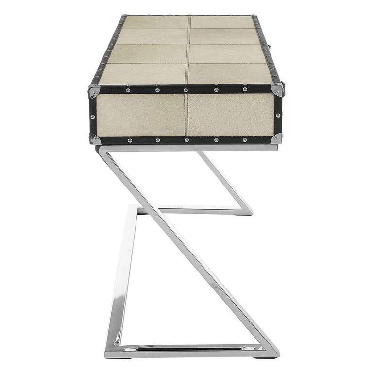 Kensington Townhouse Console Table - 2 Drawer - Beige Faux Fur