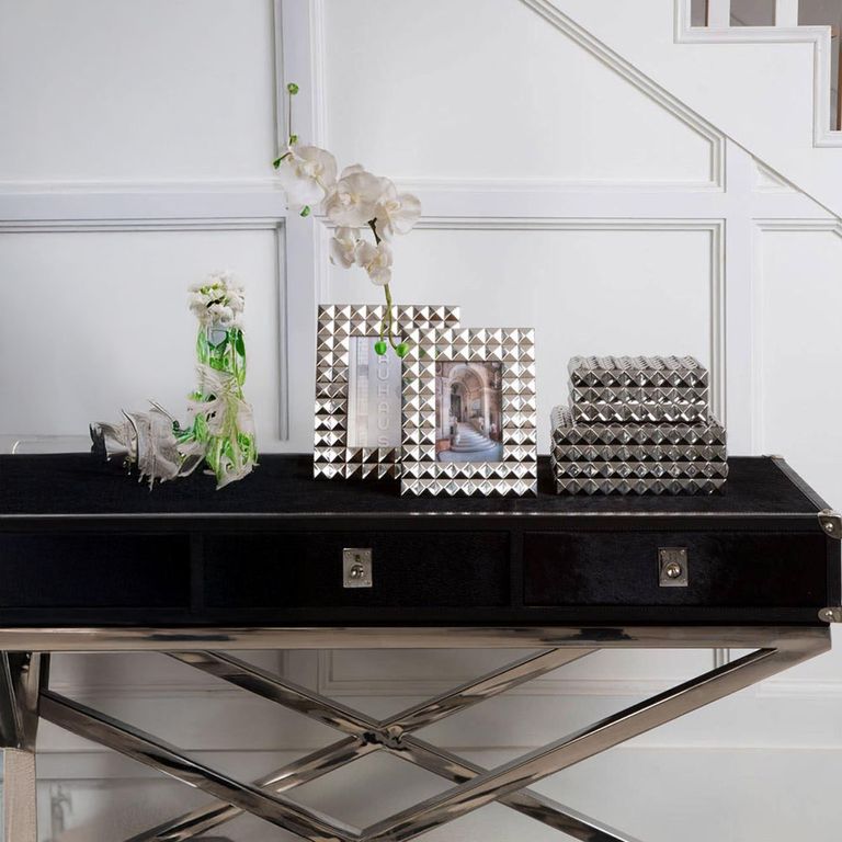 Kensington Townhouse Console Table - 3 Drawer - Black Faux Fur