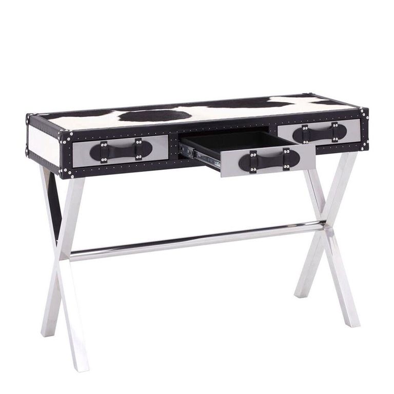 Kensington Townhouse Console Table - 3 Drawer - Black and White Leather