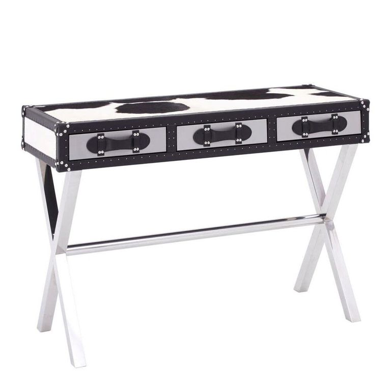 Kensington Townhouse Console Table - 3 Drawer - Black and White Leather