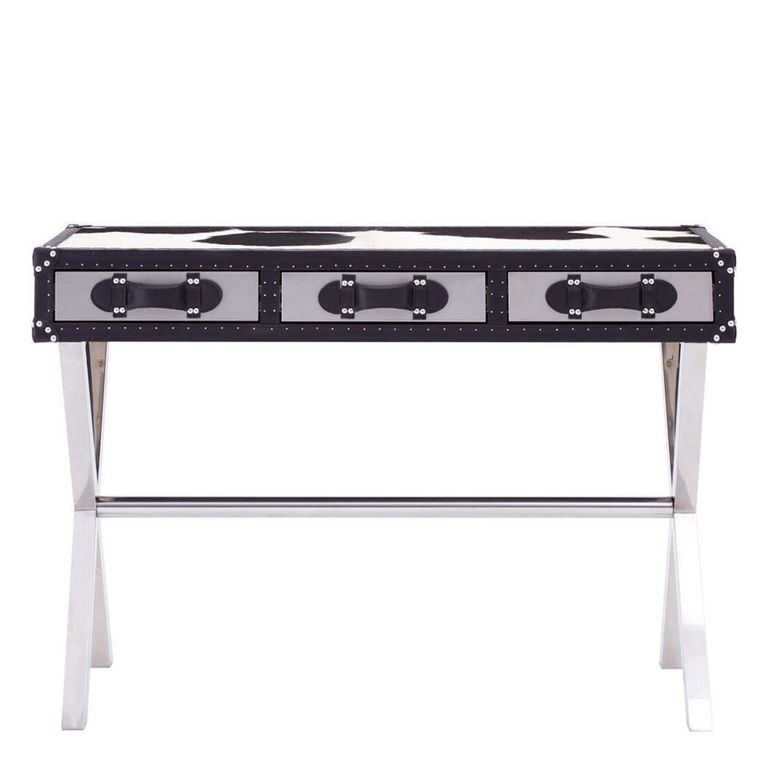 Kensington Townhouse Console Table - 3 Drawer - Black and White Leather