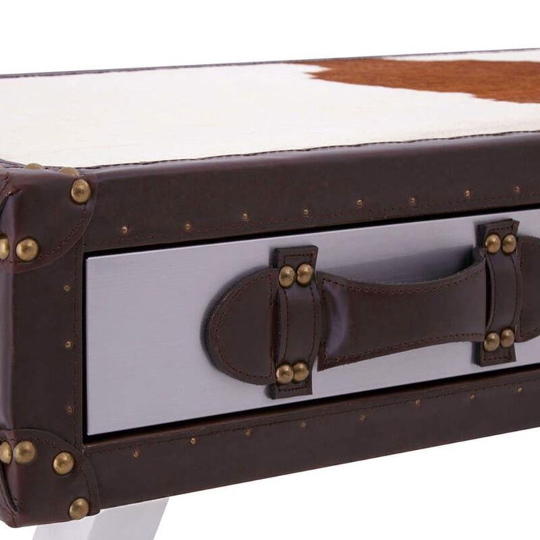 Kensington Townhouse Console Table - 3 Drawer - Brown and White Leather