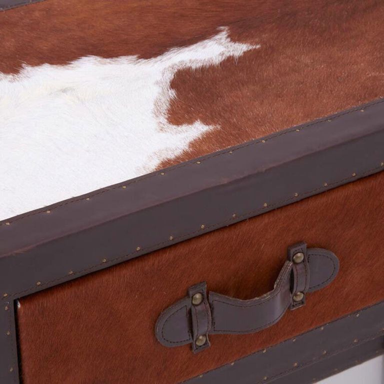 Kensington Townhouse Console Table - 3 Drawer - Brown and White Leather with Shelf