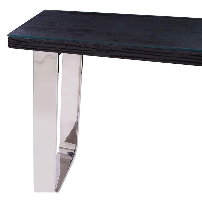 Kerala Console Table - Black Glass with Silver Base