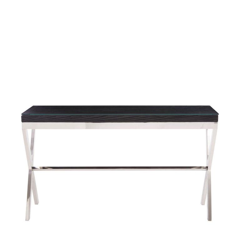 Kerala Console Table - Black Glass with Silver Cross Base