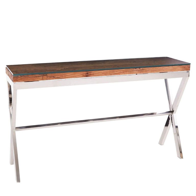 Kerala Console Table - Clear Glass with Silver Cross Base