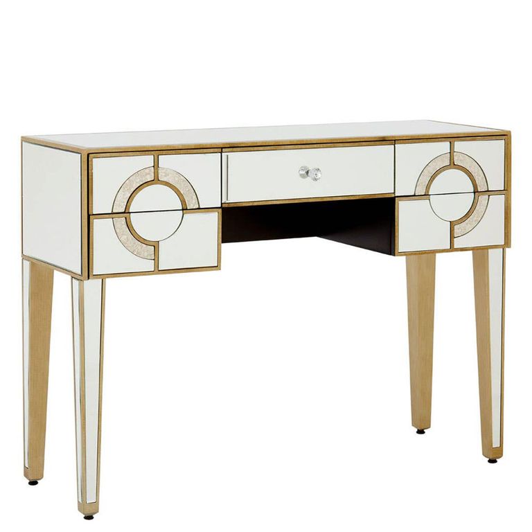 Knightsbridge Console Table - 5 Drawer - Mirrored with Gold Trim