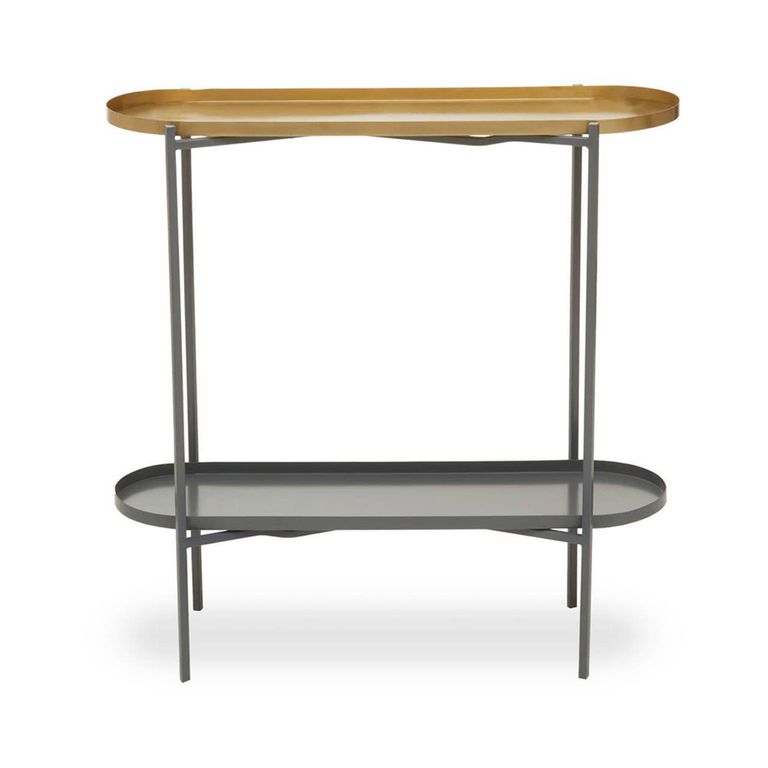 Korba Console Table - Oval - Grey and Gold Metal