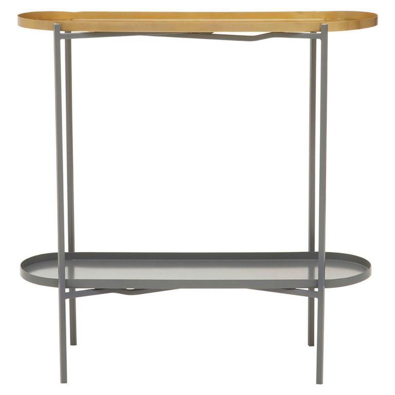Korba Console Table - Oval - Grey and Gold Metal
