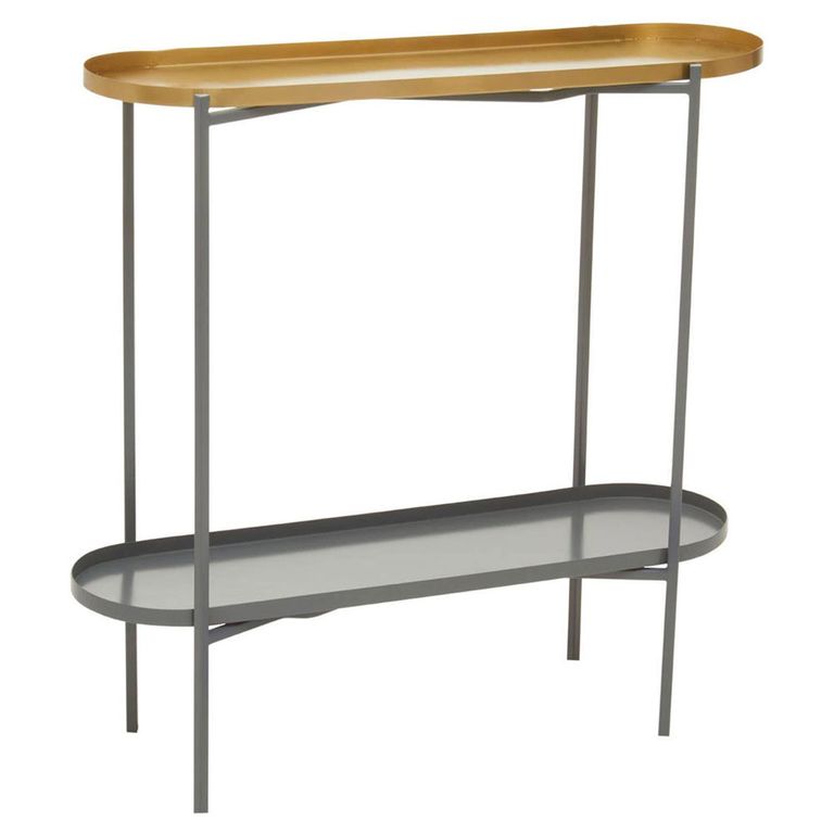 Korba Console Table - Oval - Grey and Gold Metal