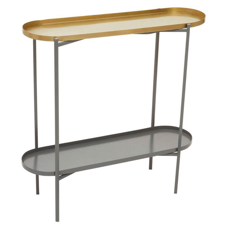 Korba Console Table - Oval - Grey and Gold Metal