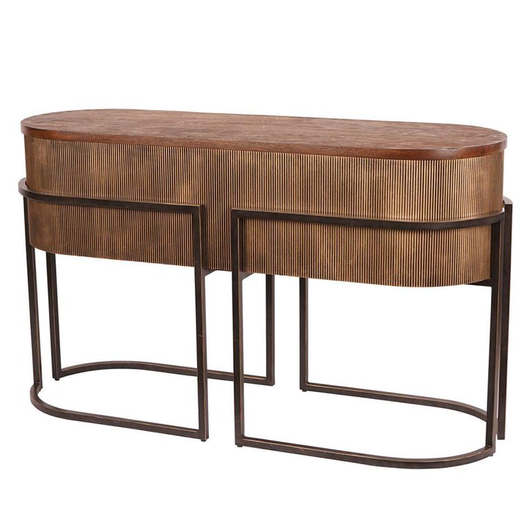 Hunter Console Table - Wood and Metal - Fluted - Oval