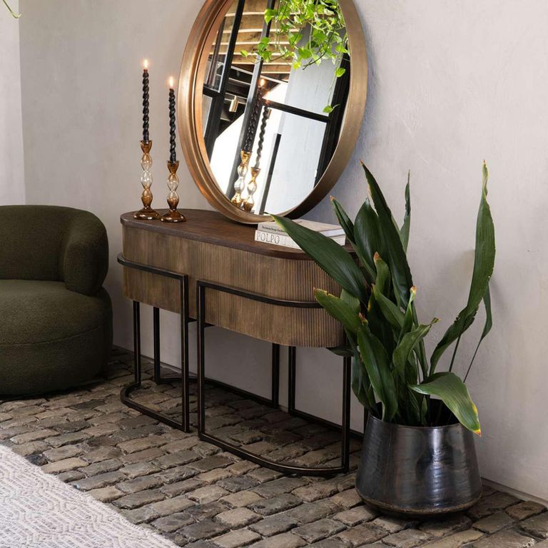 Hunter Console Table - Wood and Metal - Fluted - Oval