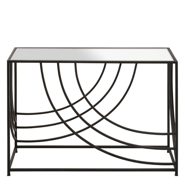 Logan Console Table - Mirrored with Black Metal