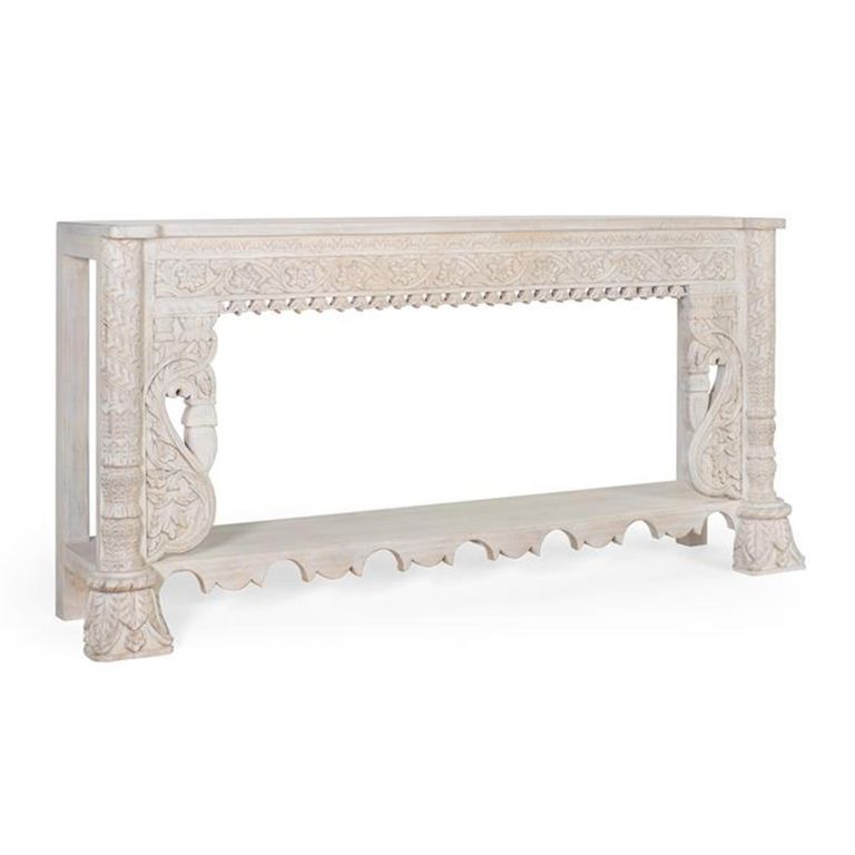 Lomax Console Table - White Carved Mango Wood - Large