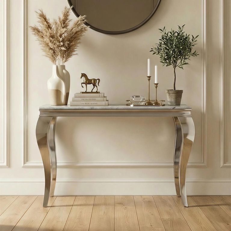 Louis Grey Marble and Chrome Console Table