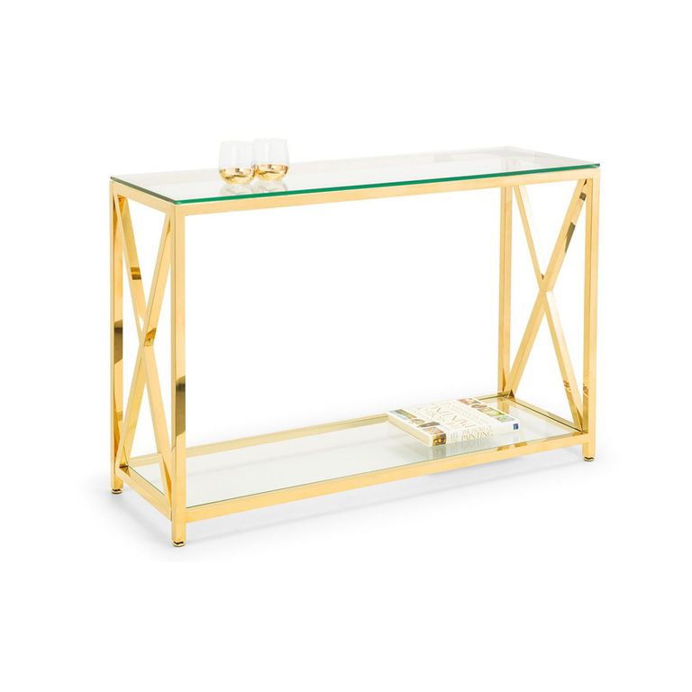 Miami Console Table - 120cm - Glass and Gold