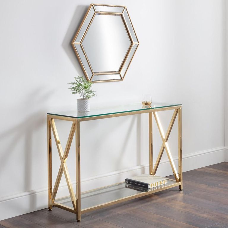 Miami Console Table - 120cm - Glass and Gold