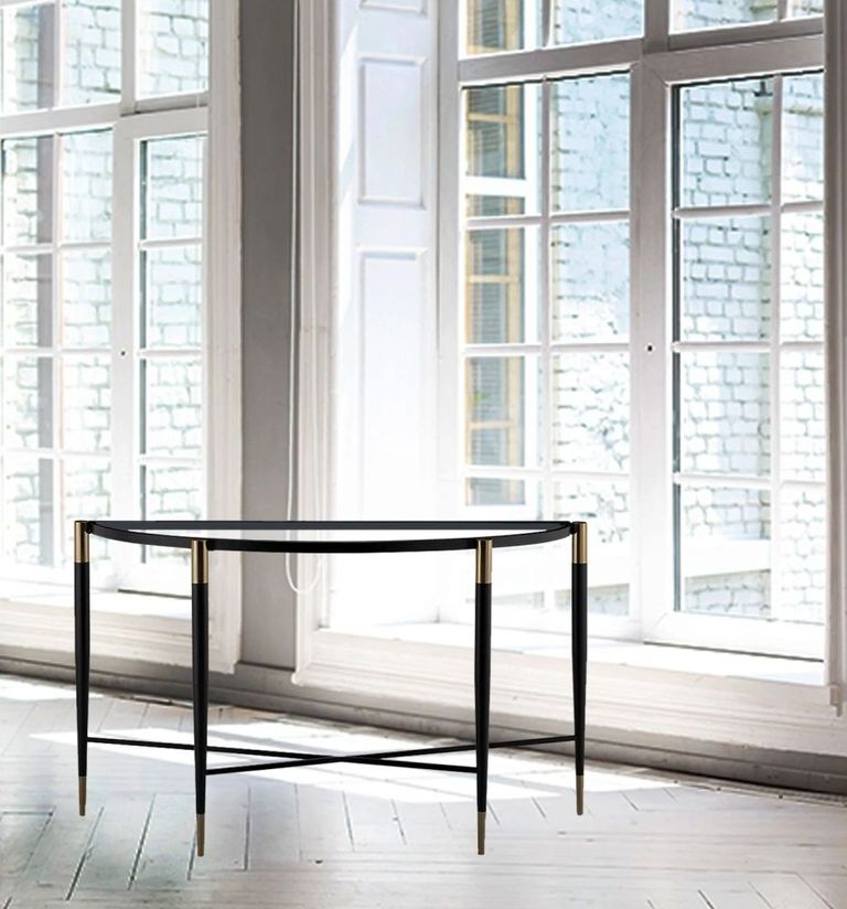 Harlinne Console Table - Clear Glass and Black - Half Moon