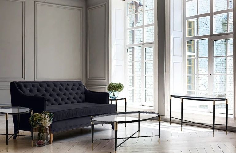 Harlinne Console Table - Clear Glass and Black - Half Moon