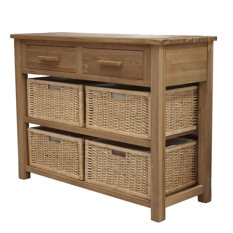 Opus Console Table with Baskets - 2 Drawer - Oak