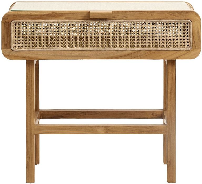 Merge Teak Wood Rattan with Glass Console Table with Glass Top