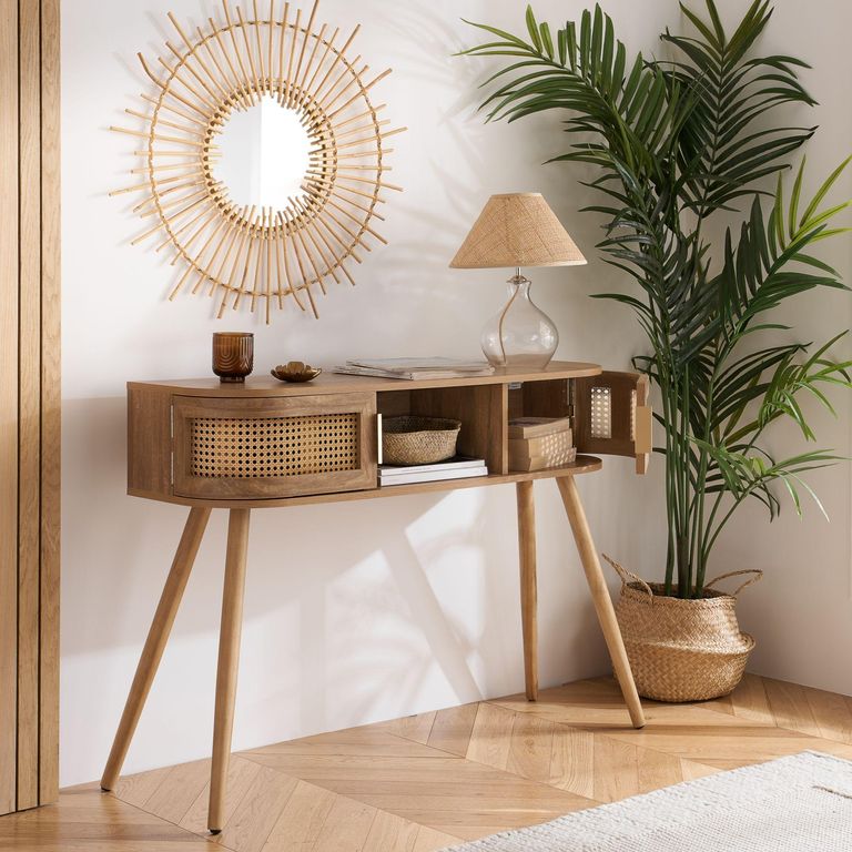 Noah Console Table - 110cm - Oak and Rattan