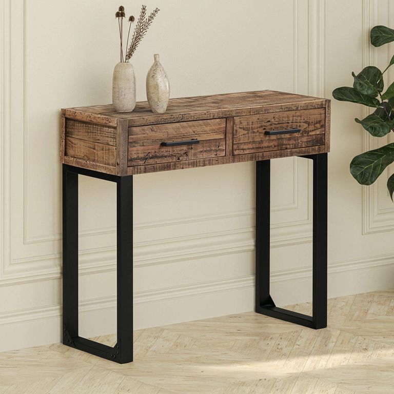Preston Industrial Style Rustic 2 Drawer Console Table