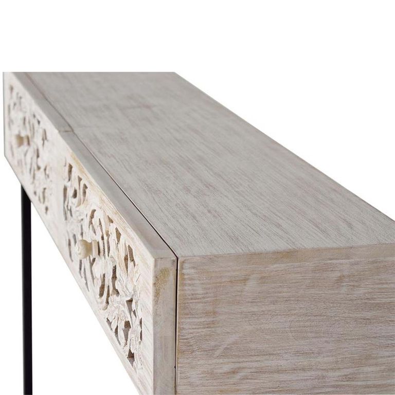Quintana Console Table - Washed Carved - Mango Wood - 2 Drawer