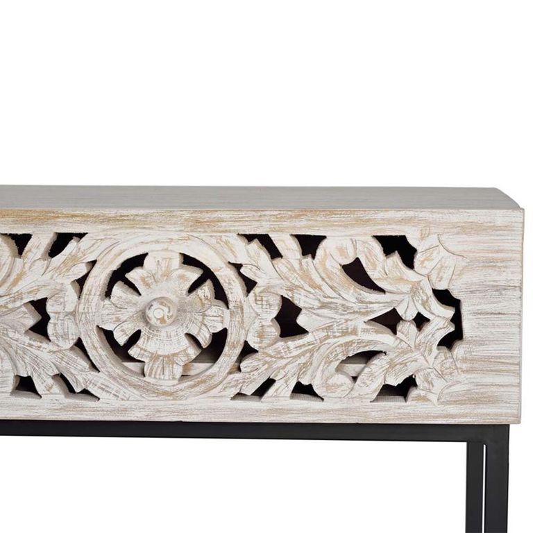Quintana Console Table - Washed Carved - Mango Wood - 2 Drawer