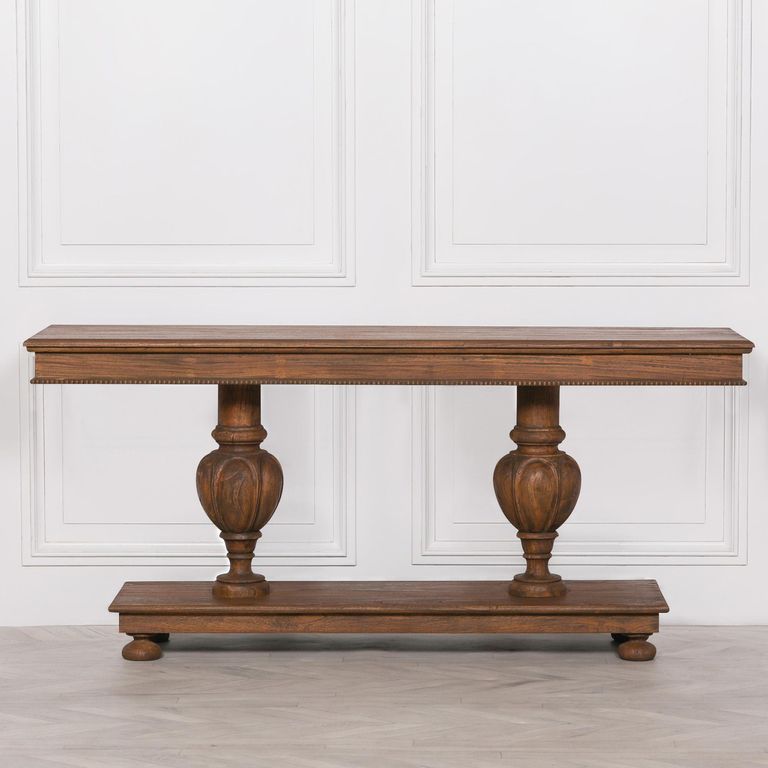 Rustic French Style Column Console Table - Carved