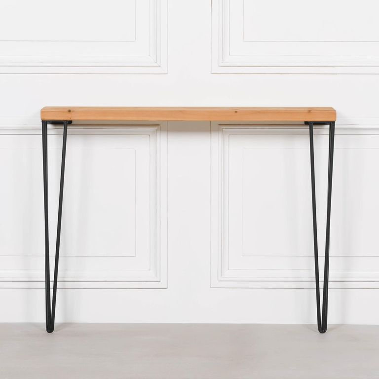 Rustic Pine Wood Console Table - Hairpin Legs