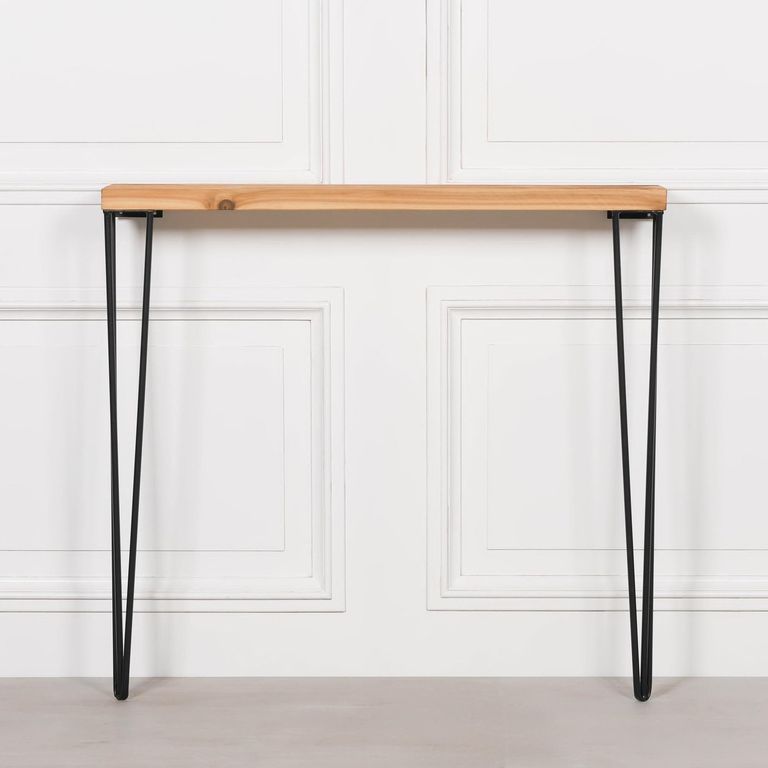 Rustic Pine Wood Tall Console Table - Hairpin Legs