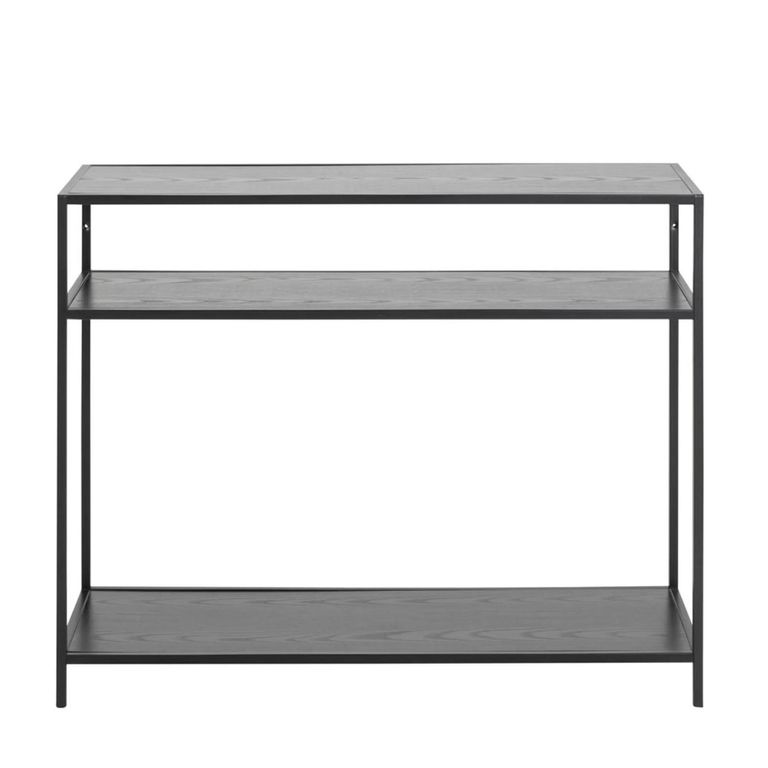 Seaford Console Table - with Shelves - Black Melamine and Metal