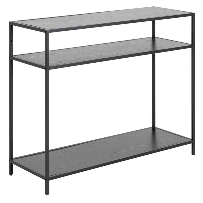Seaford Console Table - with Shelves - Black Melamine and Metal