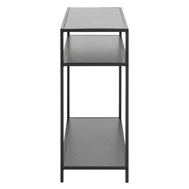 Seaford Console Table - with Shelves - Black Melamine and Metal