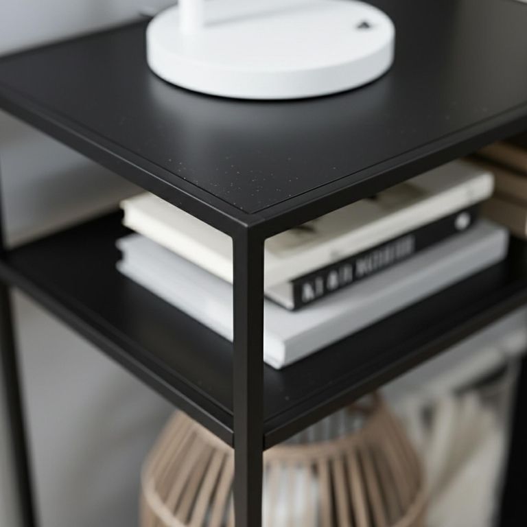 Seaford Console Table - with Shelves - Black Melamine and Metal