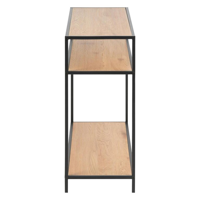 Seaford Console Table - with Shelves - Oak and Black Metal
