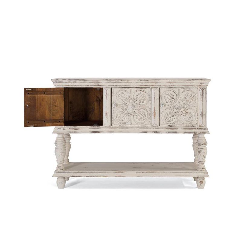 Spezia Console Table - White Carved Mango Wood - 3 Door